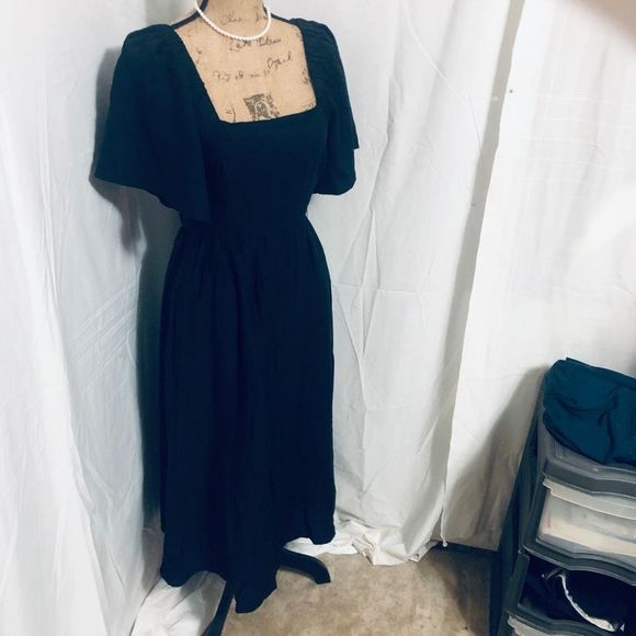 A New Day Women's Black Square Neck Puff Sleeve A-Line Maxi Dress Size 6 NWT - Picture 9 of 12